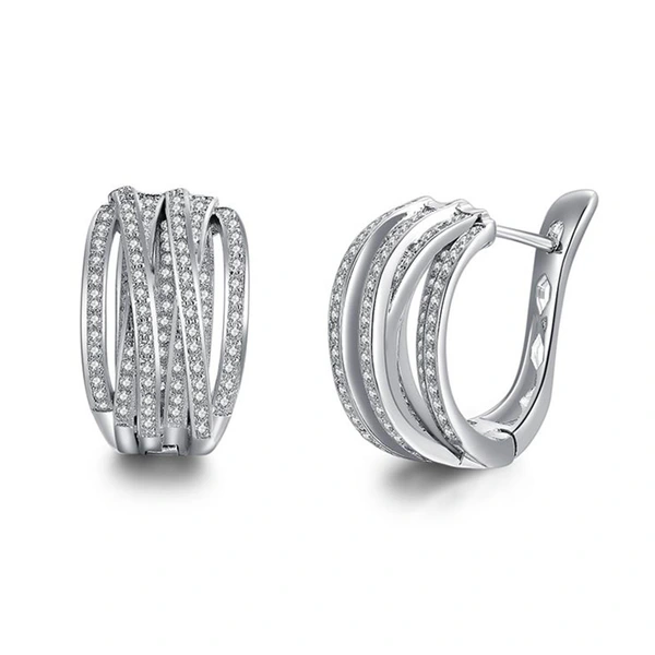 Geometric line earrings for women, multi-layer cross-studded diamond earrings, fashionable design, trendy earrings