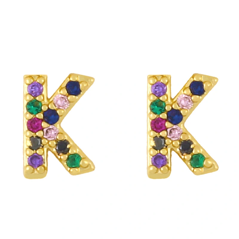 New European and American fashion 26 letters earrings original personality inlaid with colored zircon letter earrings erw62