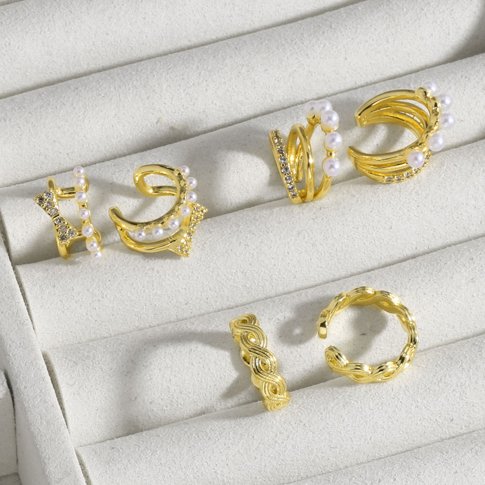 AS real shot European and American hot selling gold-plated pearl C-shaped ear bone clip earrings earrings era070 ear cuff