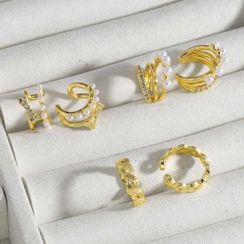 AS real shot European and American hot selling gold-plated pearl C-shaped ear bone clip earrings earrings era070 ear cuff