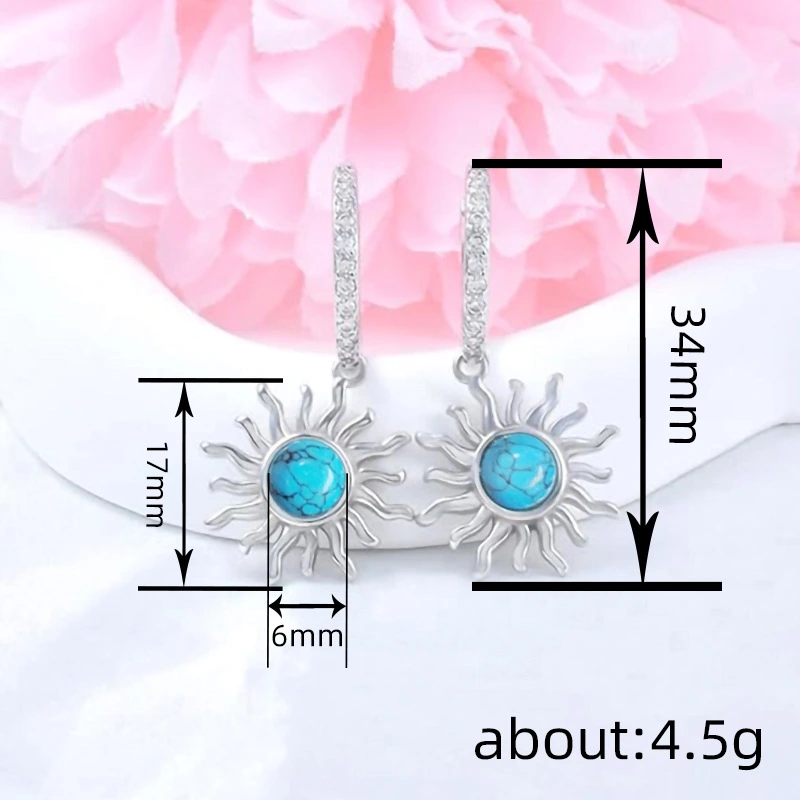  Source manufacturer retro imitation turquoise earrings for women sunflower exquisite design jewelry light luxury style fashion sense