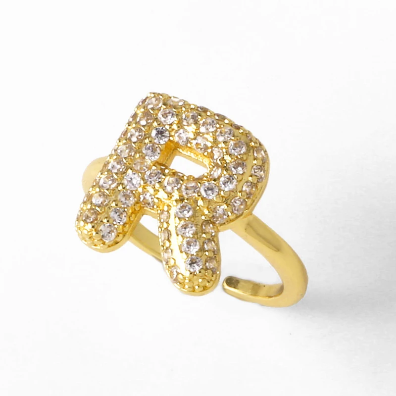 AS jewelry hot item inlaid with zircon 26 English letters open ring female rij23