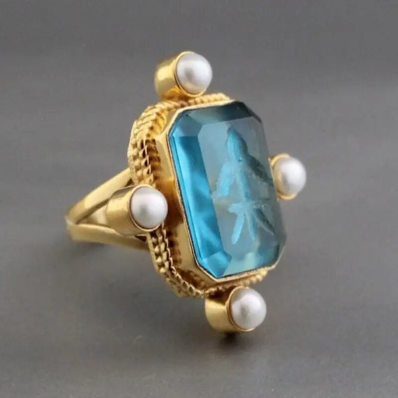  Old money style ring new Chinese style ancient style millet pearl ring acrylic high transparent ring