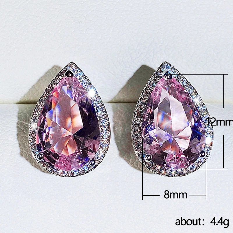 European and American new style earrings sweet pear-shaped water drop pink diamond zircon earrings for women Valentine's Day gift for girlfriend
