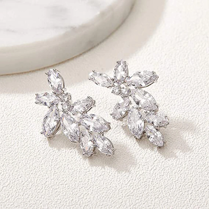 Korean version of the flower lady zircon earrings temperament versatile inlaid AAA zircon earrings beautiful girl earrings