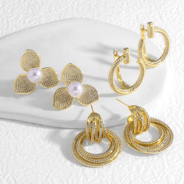 AS jewelry new pearl flower full zircon earrings earrings earrings err76 earrings