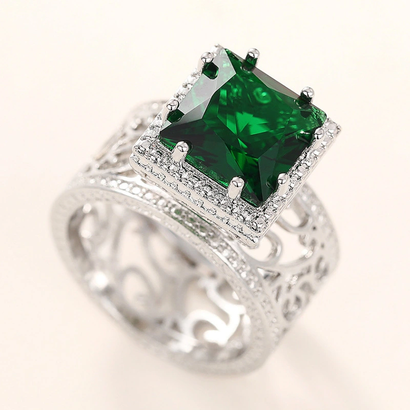 Wholesale Queen Heavy Industry Elegant Ring Women's Square Exaggerated Temperament Ring Micro-inlaid Zircon Design