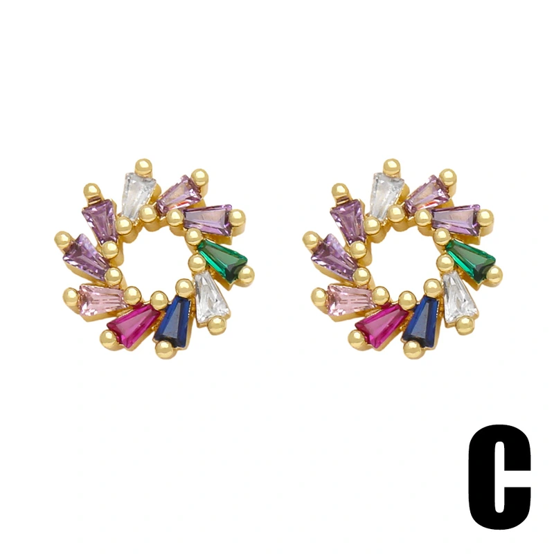 European and American jewelry love flower star earrings women's fashion personality micro-inlaid colored zircon earrings ert18