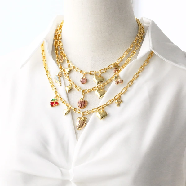 Clearance love peach heart pendant necklace gold-plated fruit cherry strawberry clavicle chain nku25