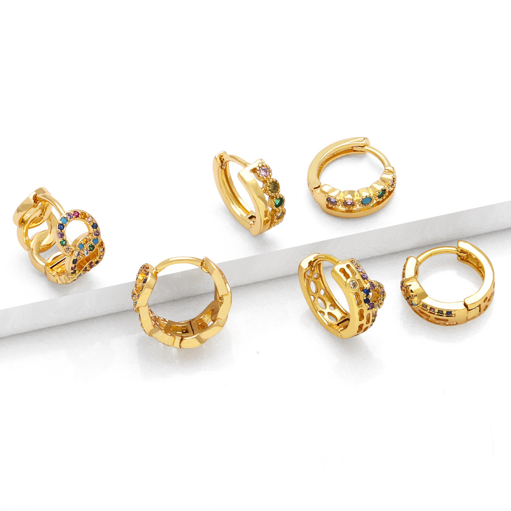 European and American simple fashion colored zircon earrings female cold style geometric gold-plated earrings erq36