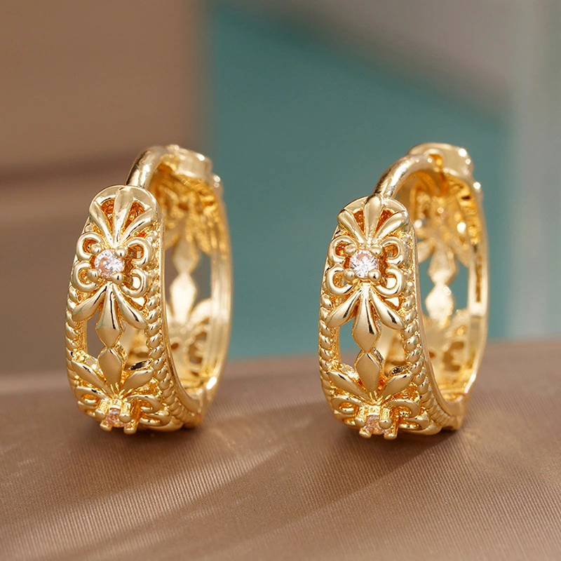 Korean style gentle style earrings for women metal hollow flower Chrome Heart accessories French hot selling jewelry