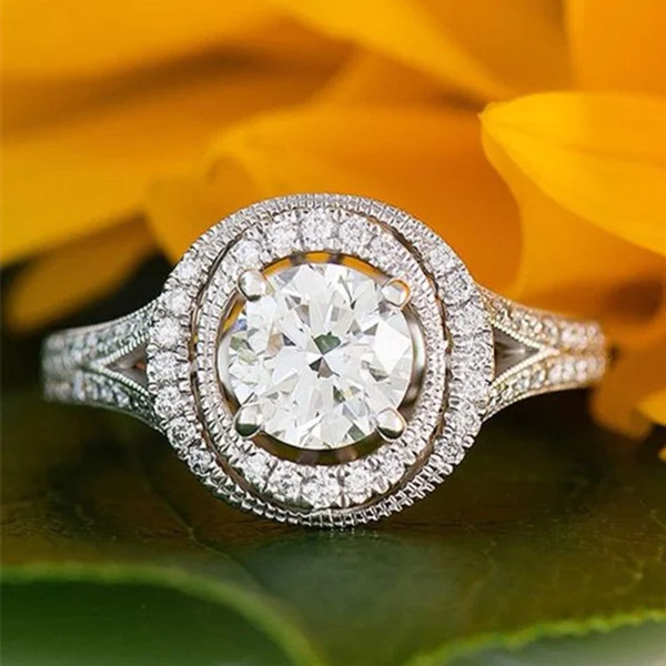 Round zircon ring female Korean style niche wedding ring TikTok live hot selling supply wholesale