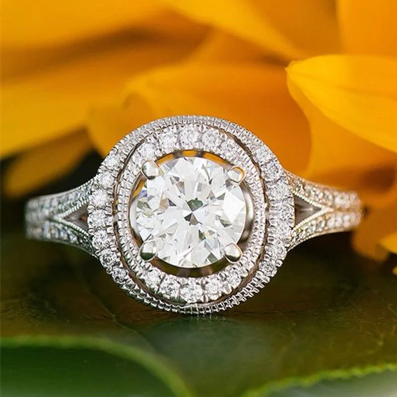 Round zircon ring female Korean style niche wedding ring TikTok live hot selling supply wholesale