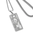 European and American personality hip-hop dollar bill necklace men and women trendy square pendant alloy rhinestone long necklace nkt34