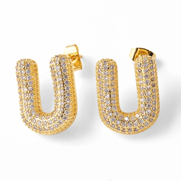 AS jewelry hot selling 26 English letters earrings gold-plated full zircon earrings female era009