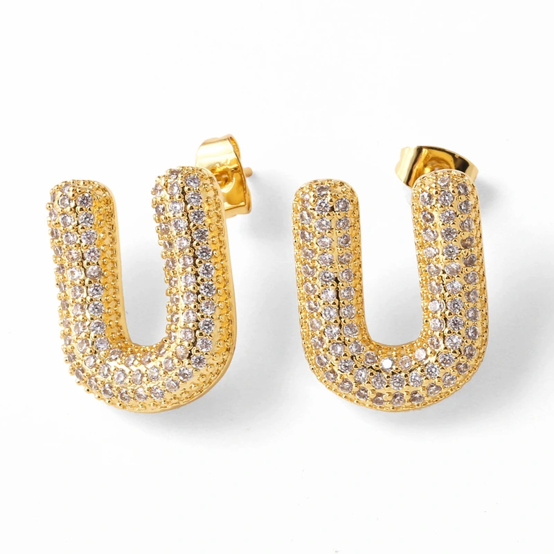 AS jewelry hot selling 26 English letters earrings gold-plated full zircon earrings female era009