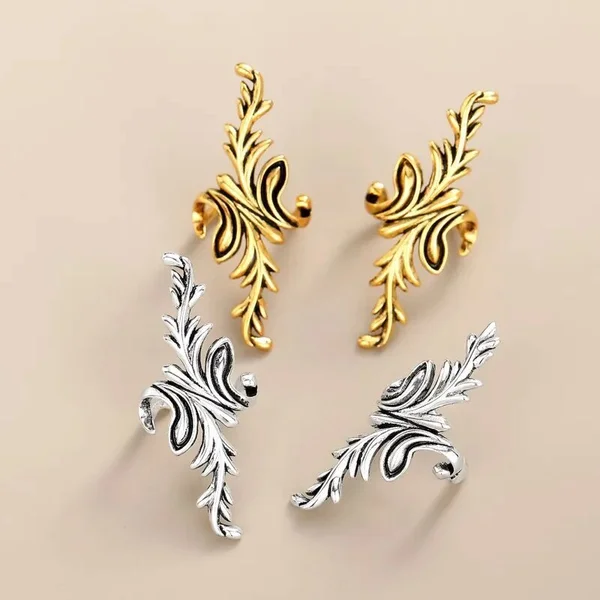 Korean style light luxury earrings for women with pattern, high-end non-pierced earrings, fashionable and popular plant grass ear clips