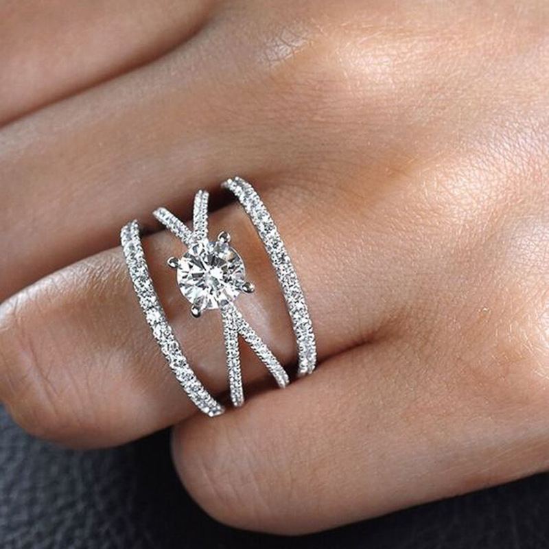  Line design trendy multi-layer cross ring for women inlaid with zircon engagement gift fashionable ring for women