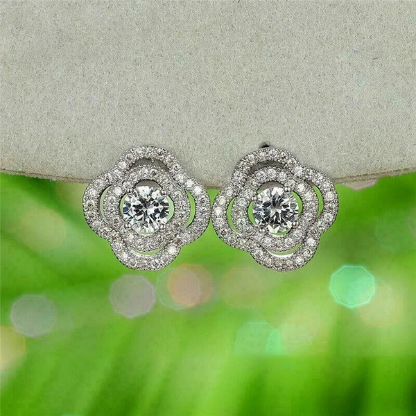 Hong Kong style dazzling camellia earrings Xiaohongshu hot item exquisite earrings support