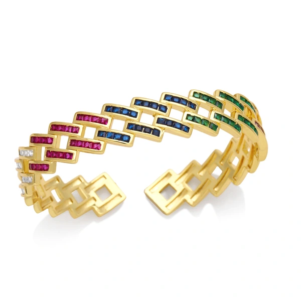 European and American jewelry full diamond zircon geometric quadrilateral bracelet light luxury niche high-end bracelet female brc29