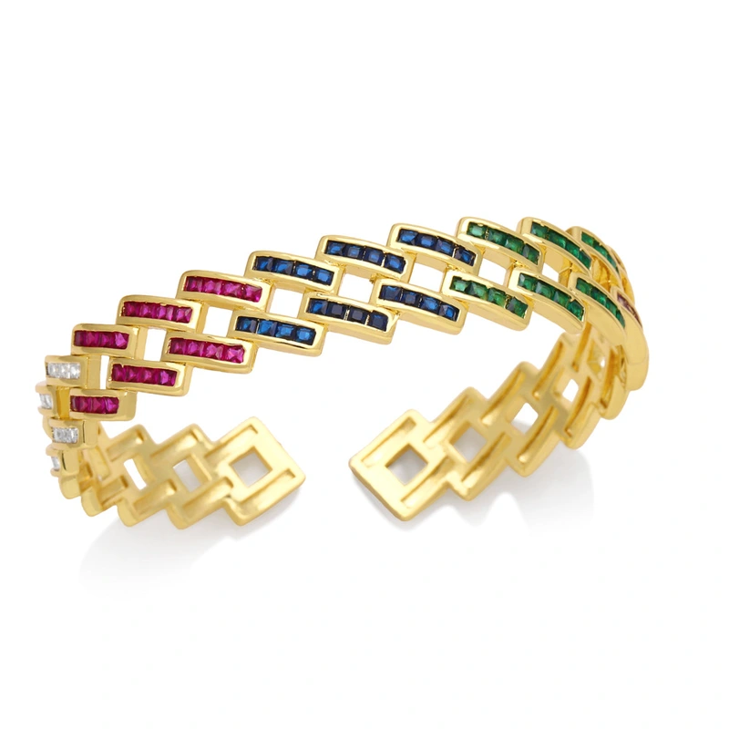 European and American jewelry full diamond zircon geometric quadrilateral bracelet light luxury niche high-end bracelet female brc29