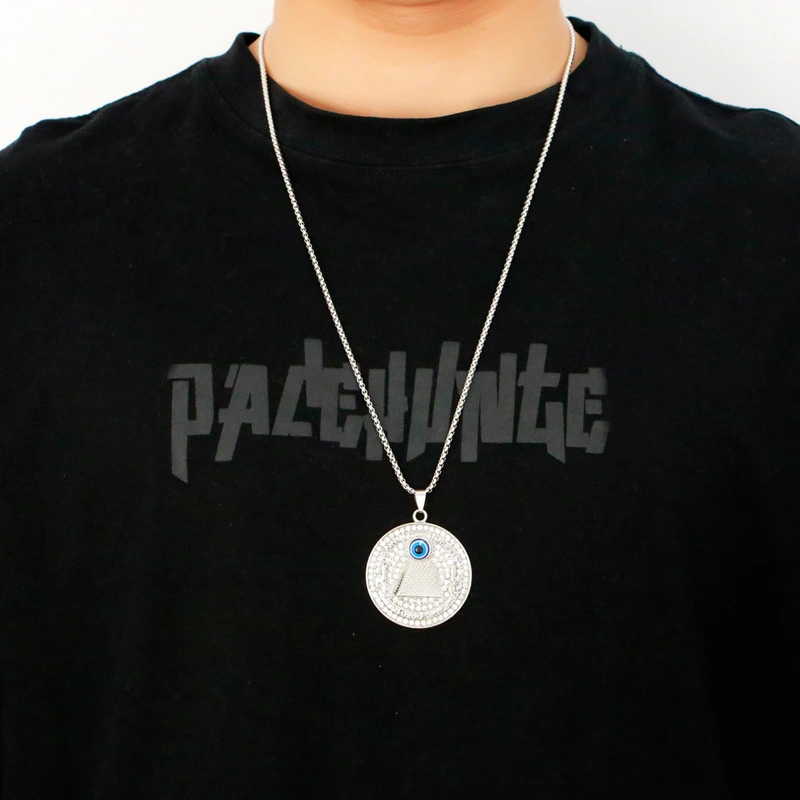 European and American new devil eye necklace men's trendy hip-hop long necklace pendant alloy jewelry nkt37