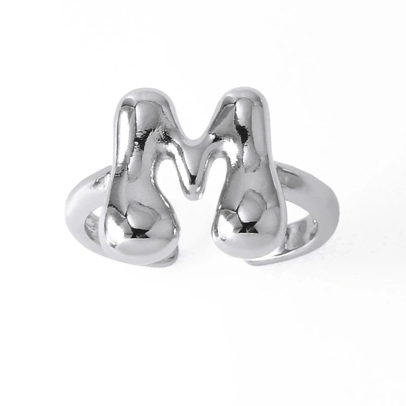 AS jewelry smooth 26 English letters ring female copper plated real gold open ring rih04