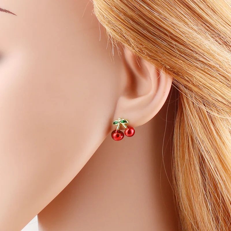 AS jewelry hot selling cherry fruit pendant earrings copper plated real gold earrings female ers56 ring