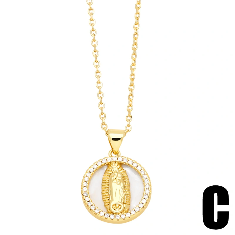 European and American new fashion temperament love-shaped Virgin Mary necklace geometric diamond Our Lady clavicle chain nkn60