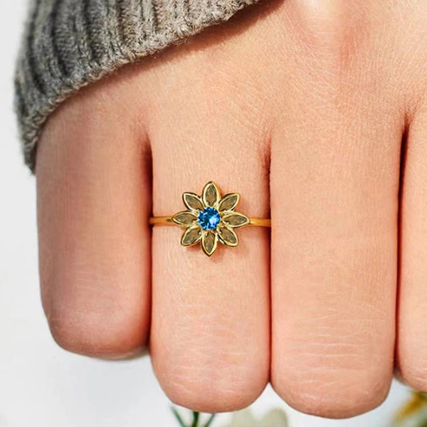  European and Korean exquisite flower flower ring female fashion small fresh sweet ring inlaid with zircon super hot style