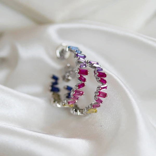  Unique colored zircon earrings for women, niche design, autumn and winter small earrings, cool personality rainbow earrings