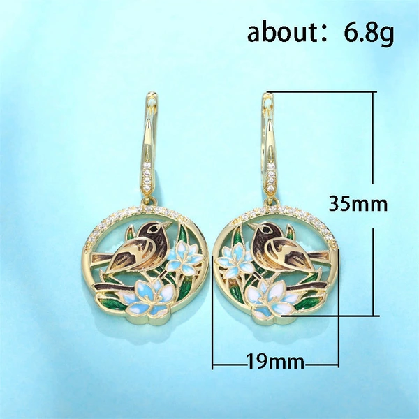 New style earrings with pastoral style, birdsong and flowers, epoxy earrings, handmade enamel earrings, manufacturers wholesale