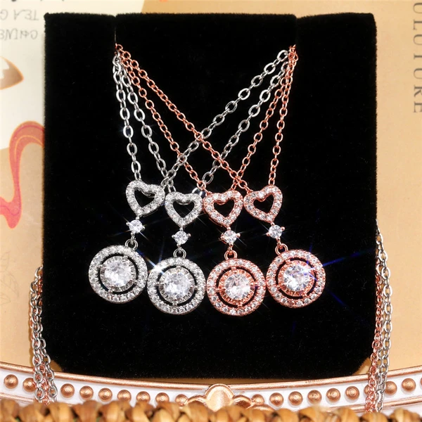 European and American new jewelry simple and fashionable geometric heart-shaped zircon necklace versatile zircon clavicle necklace