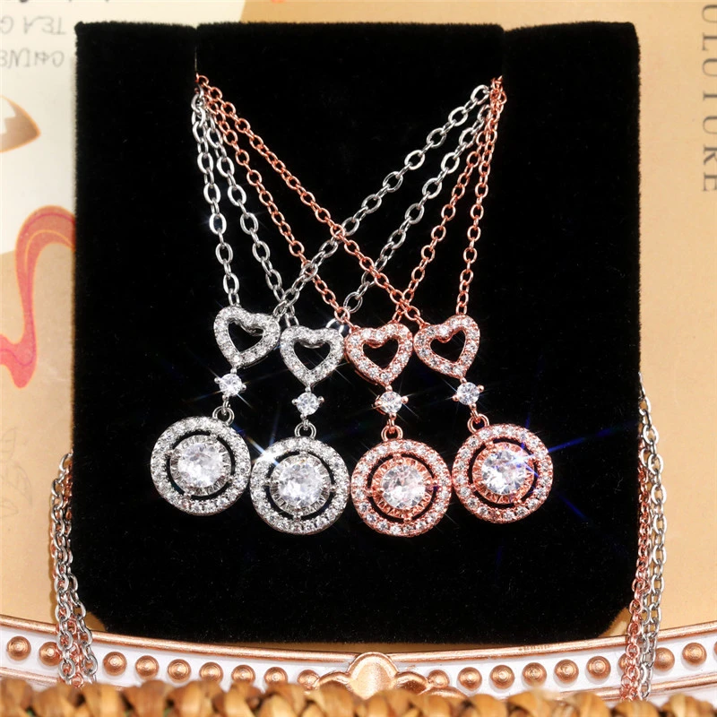 European and American new jewelry simple and fashionable geometric heart-shaped zircon necklace versatile zircon clavicle necklace