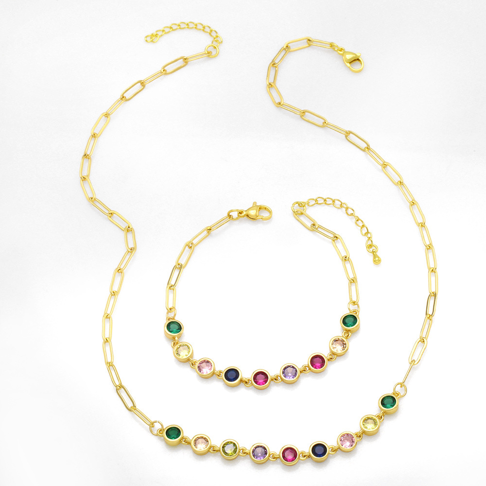 Clearance sale jewelry set women's European and American style personality hip hop color zircon necklace bracelet nkb422