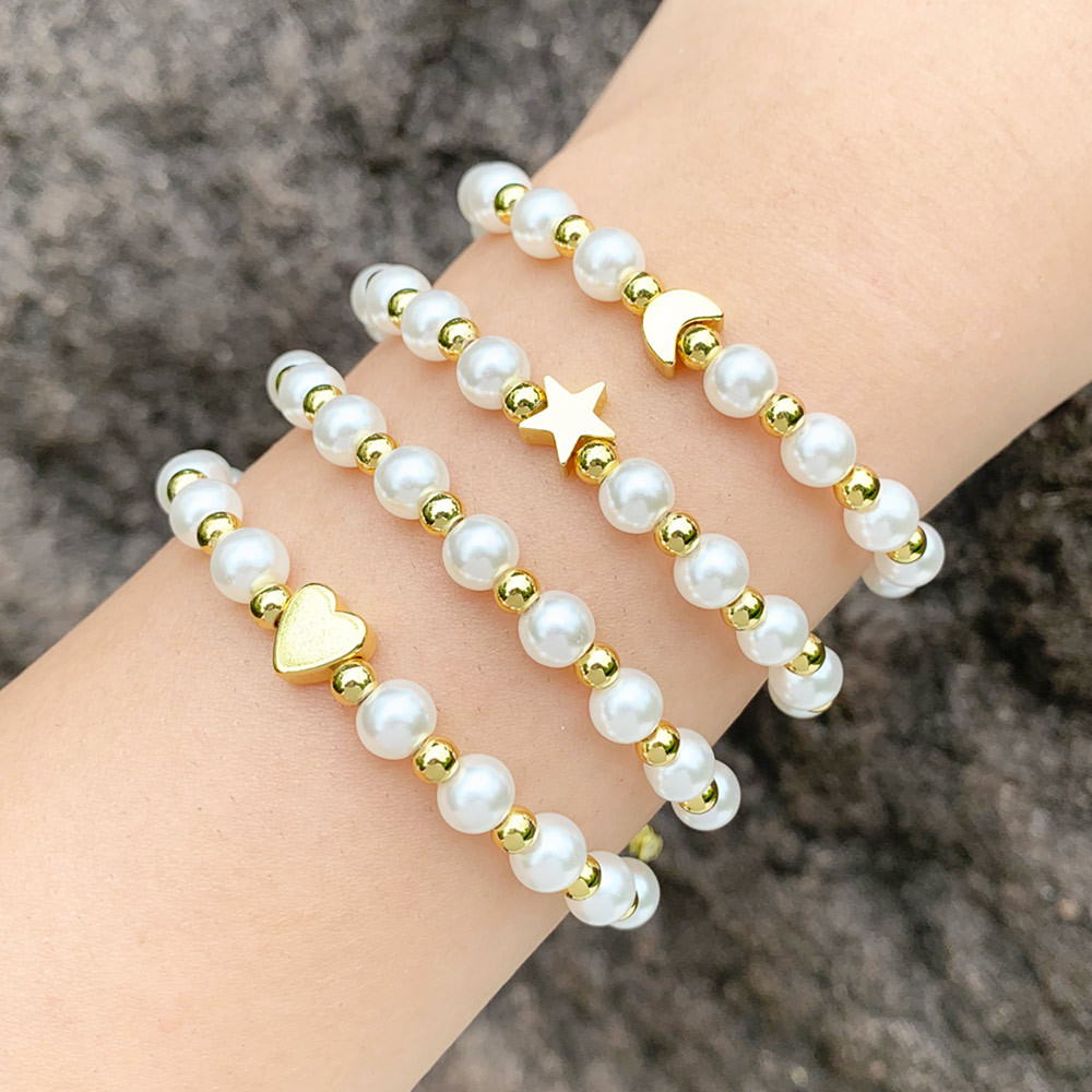 Fashion imitation pearl bracelet niche light luxury retro star moon love pearl bracelet wholesale brb29