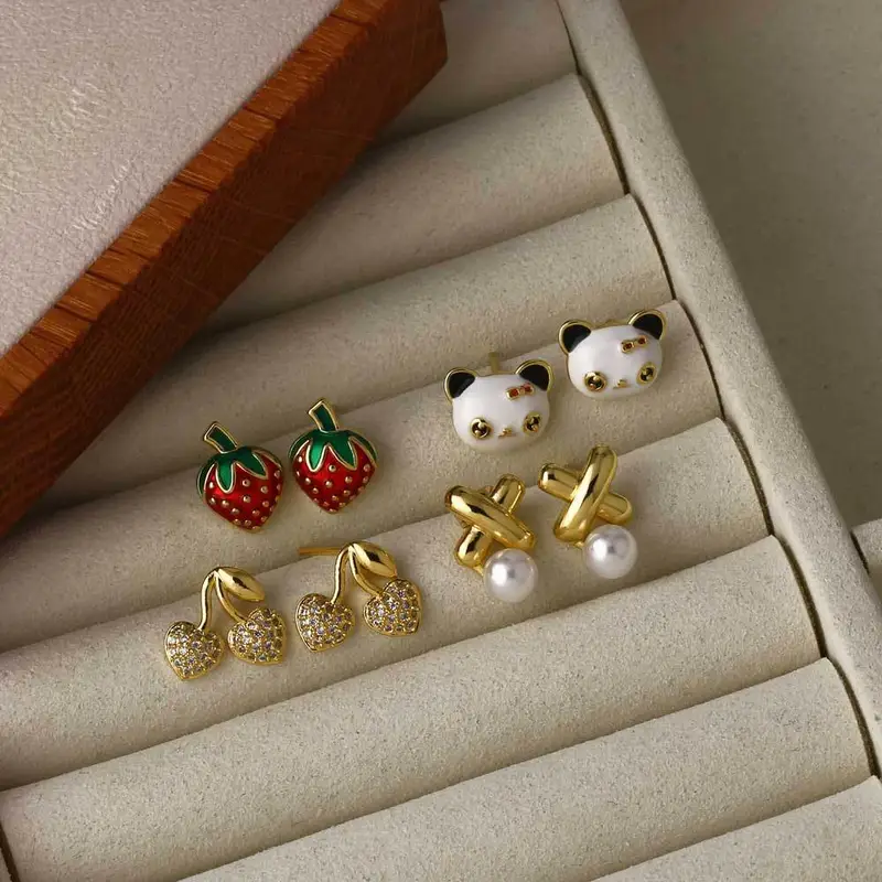 AS jewelry Europe and the United States hot selling pearl panda strawberry cherry earrings female gold-plated earrings earrings female ern22