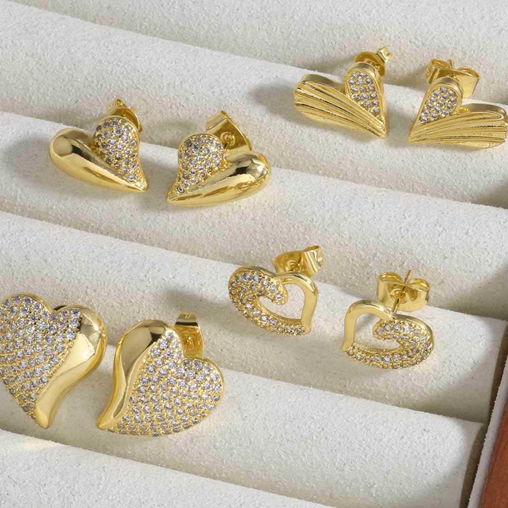AS jewelry hot selling copper plated 18k gold heart-shaped inlaid zircon earrings earrings female erq67