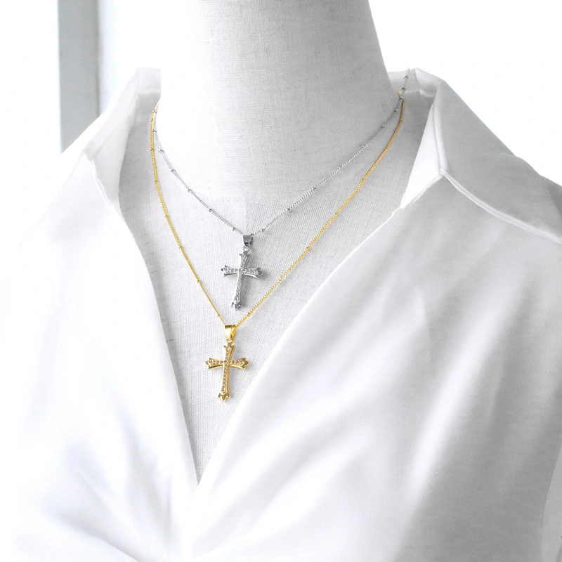 AS jewelry Europe and the United States hot selling full zircon high-end cross necklace female gold-plated clavicle chain nkb597