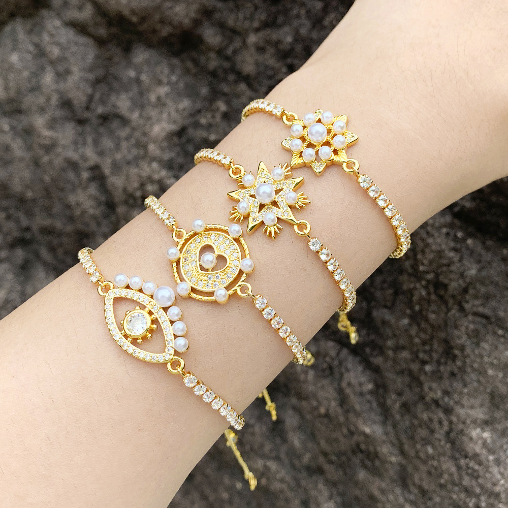 European and American retro micro-inlaid pearl zircon flower bracelet female style niche high-end hand jewelry wholesale brh92