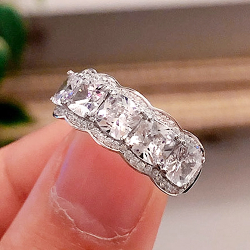  New geometric shiny inlaid zircon ring female fashion bride matching ring light luxury high-end jewelry