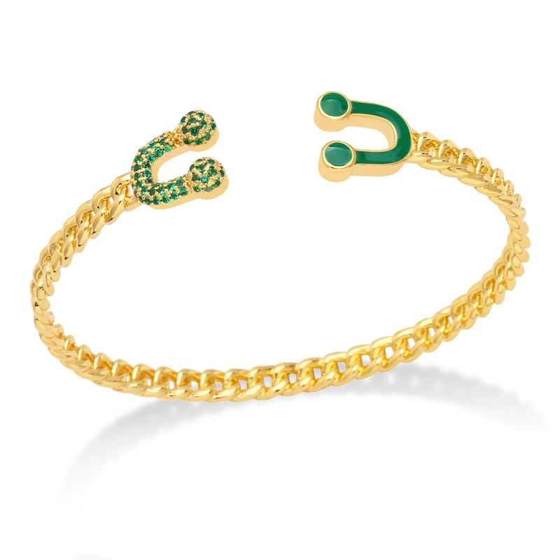 European and American jewelry fashion trend inlaid colored diamond horseshoe buckle bracelet female personality double U-shaped head bracelet brj90