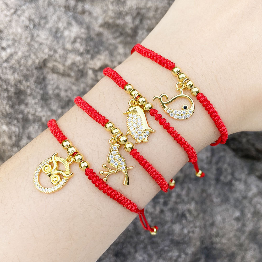 European and American hot-selling red string animal bracelet fashionable simple bird whale gold-plated bracelet bracelet female brm15