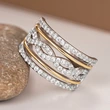   European and American style exquisite two-tone ring for princesses with micro-inlaid zircon jewelry, high-end line ring