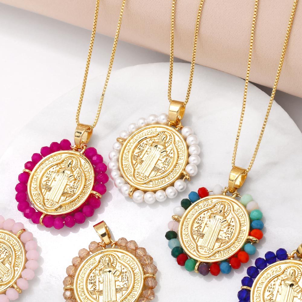 AS jewelry Our Lady pendant necklace female retro high-end gold-plated rice bead clavicle chain nkv59