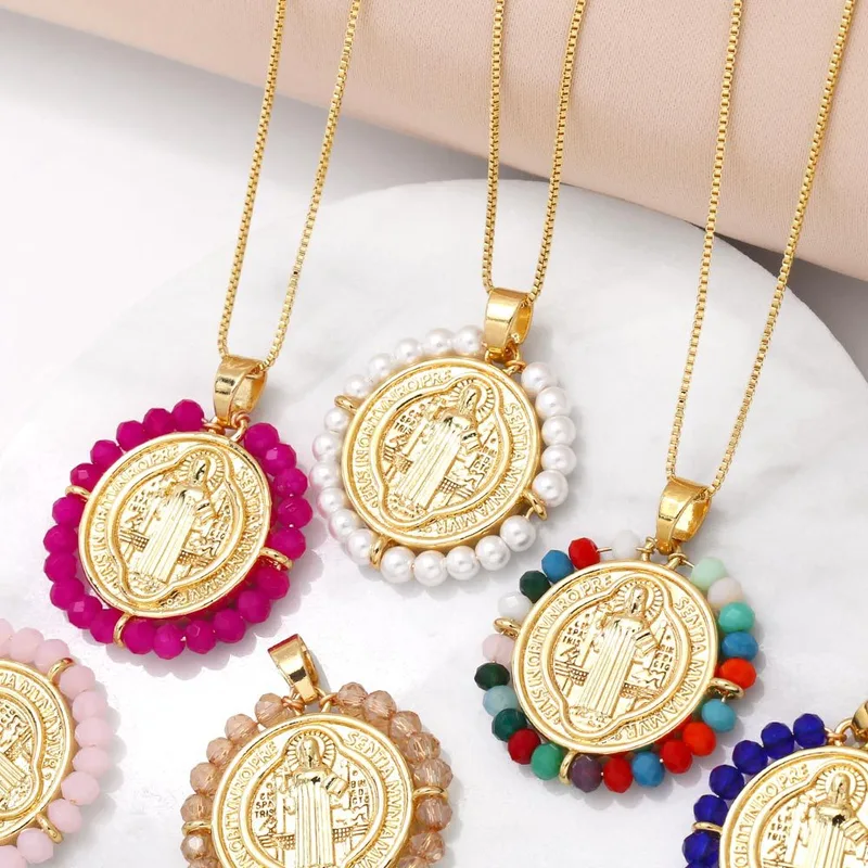 AS jewelry Our Lady pendant necklace female retro high-end gold-plated rice bead clavicle chain nkv59