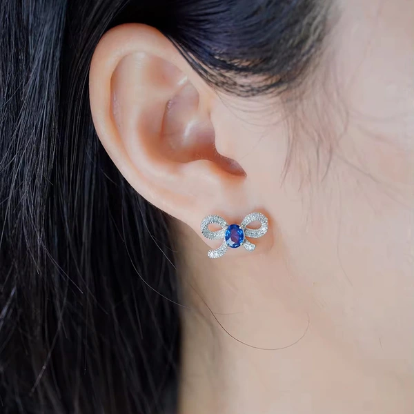 Lady lady exquisite bow earrings micro-inlaid zircon sparkling jewelry sweet temperament matching style