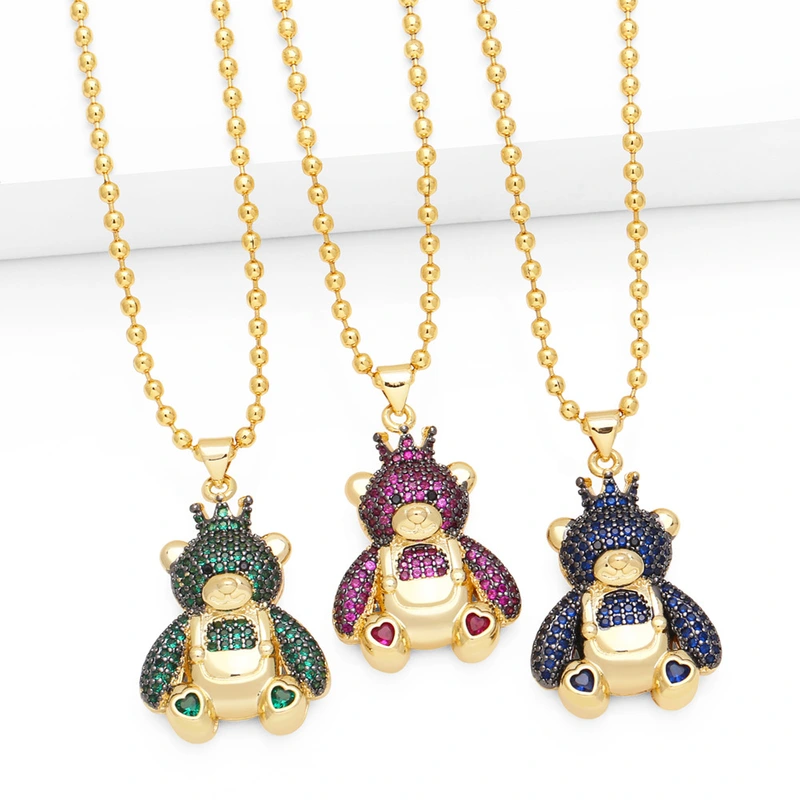 New European and American hip-hop full diamond zircon bear pendant necklace female niche personality clavicle chain nkq36