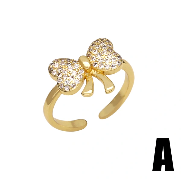 Clearance hot sale bow ring women's inlaid zircon gold-plated double layer open ring ring rip63