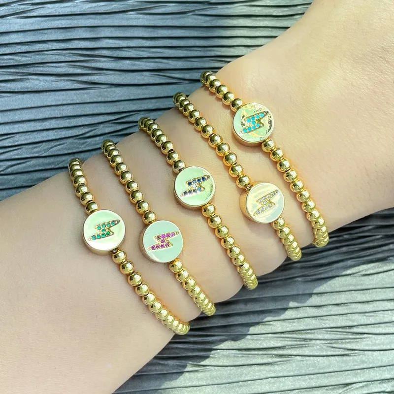 Clearance European and American creative diamond lightning bracelet women's simple gold-plated copper beaded elastic bracelet brh22